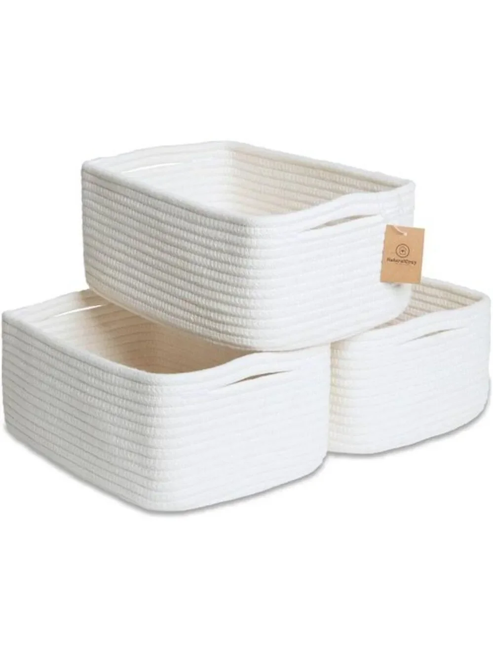 Cotton Rope Storage Baskets Set of 3 Small Woven Bins for Shelf Nursery Closet
